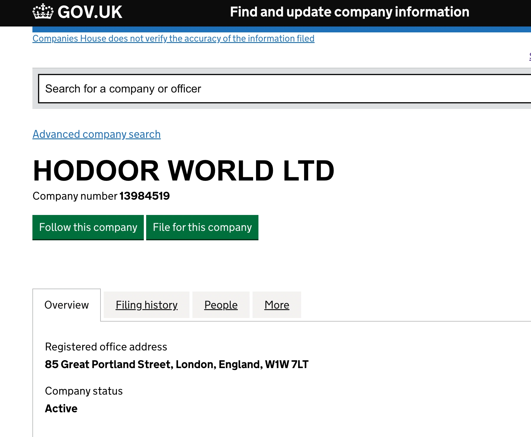 Hodoor World Ltd — UK Companies House registration certificate