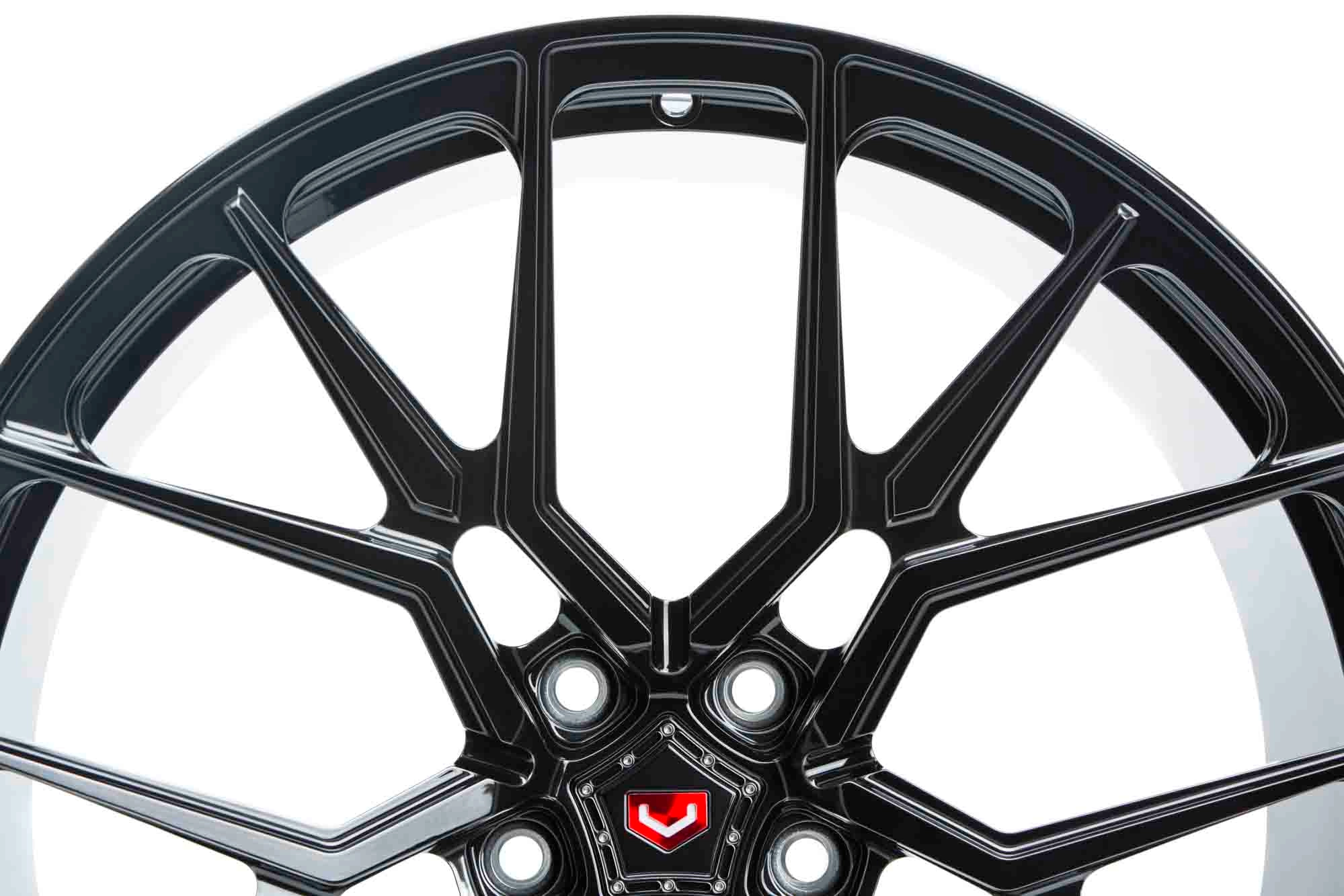 Vossen M-X3 (Monoblock) spoke detail close-up in Gloss Black - concave face