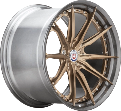 HRE S104SC 2-piece forged SuperConcave wheel in Frozen Polished Champagne and Brushed Dark Clear - 3/4 angle render