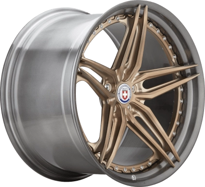 HRE S107SC 2-piece forged SuperConcave wheel in Frozen Polished Champagne and Brushed Dark Clear - 3/4 angle render