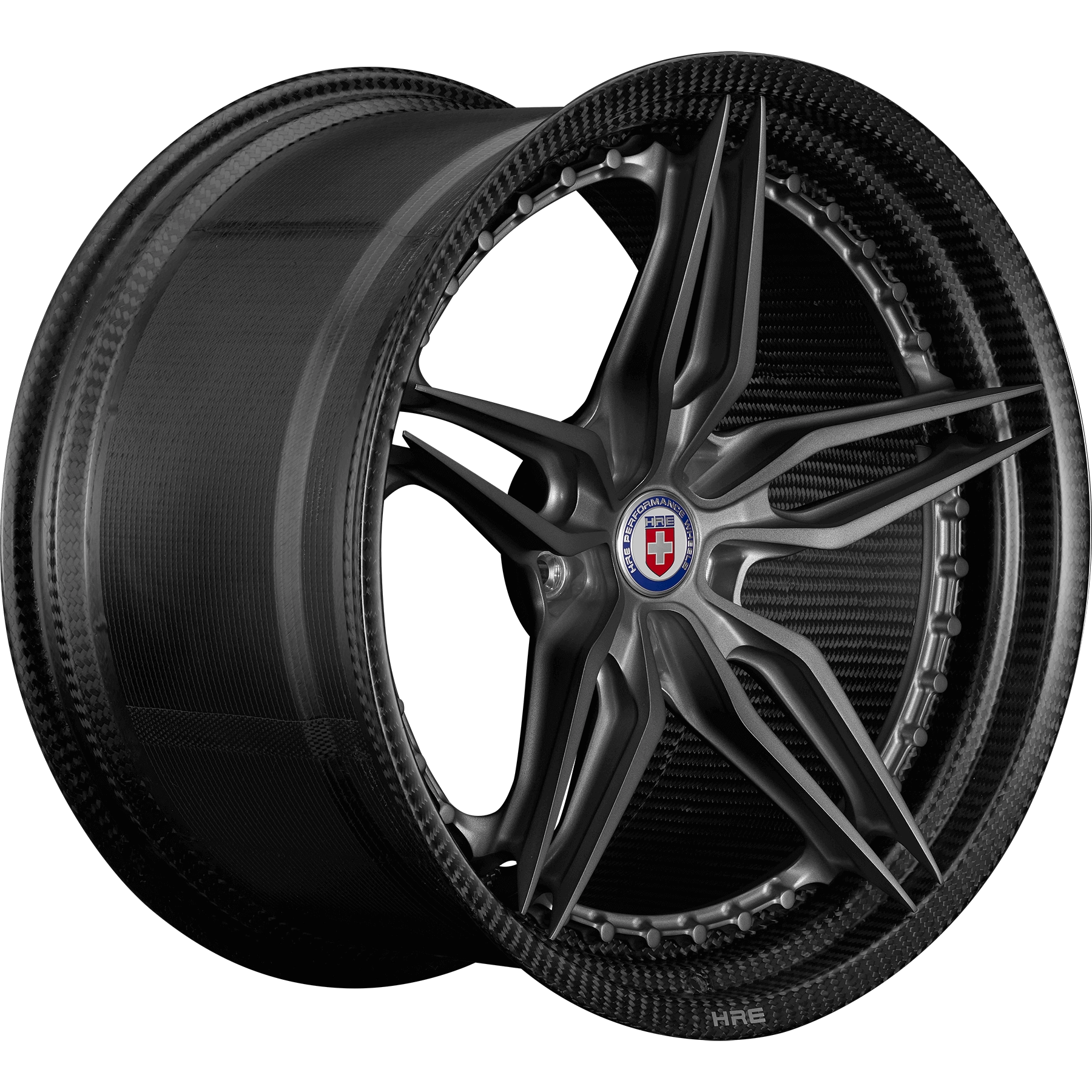 HRE HX107 CRBN® 2-piece forged wheel — 3/4 angle render