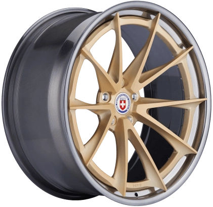 HRE S204H (3-Piece) forged wheel in Frozen Gold center, Polished Dark Clear barrel - 3/4 angle render