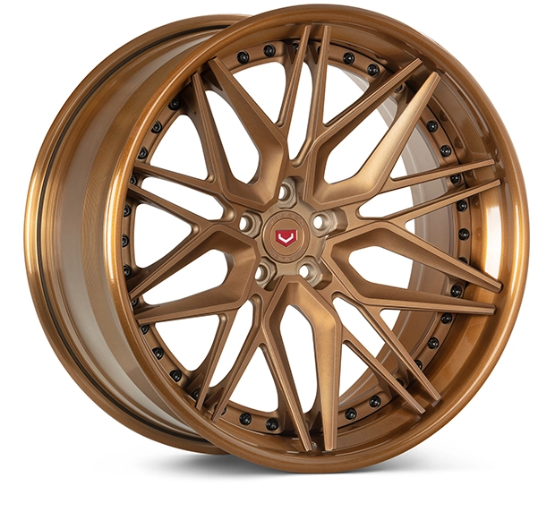 Vossen EVO-5 (3-Piece) three-piece forged wheel in Matte Imperial Gold - 3/4 angle render facing right