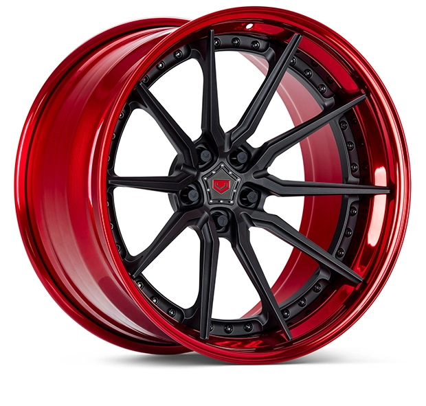 Vossen M-X2 (3-Piece) three-piece forged wheel in Satin Black Gloss Clear - 3/4 angle render facing right