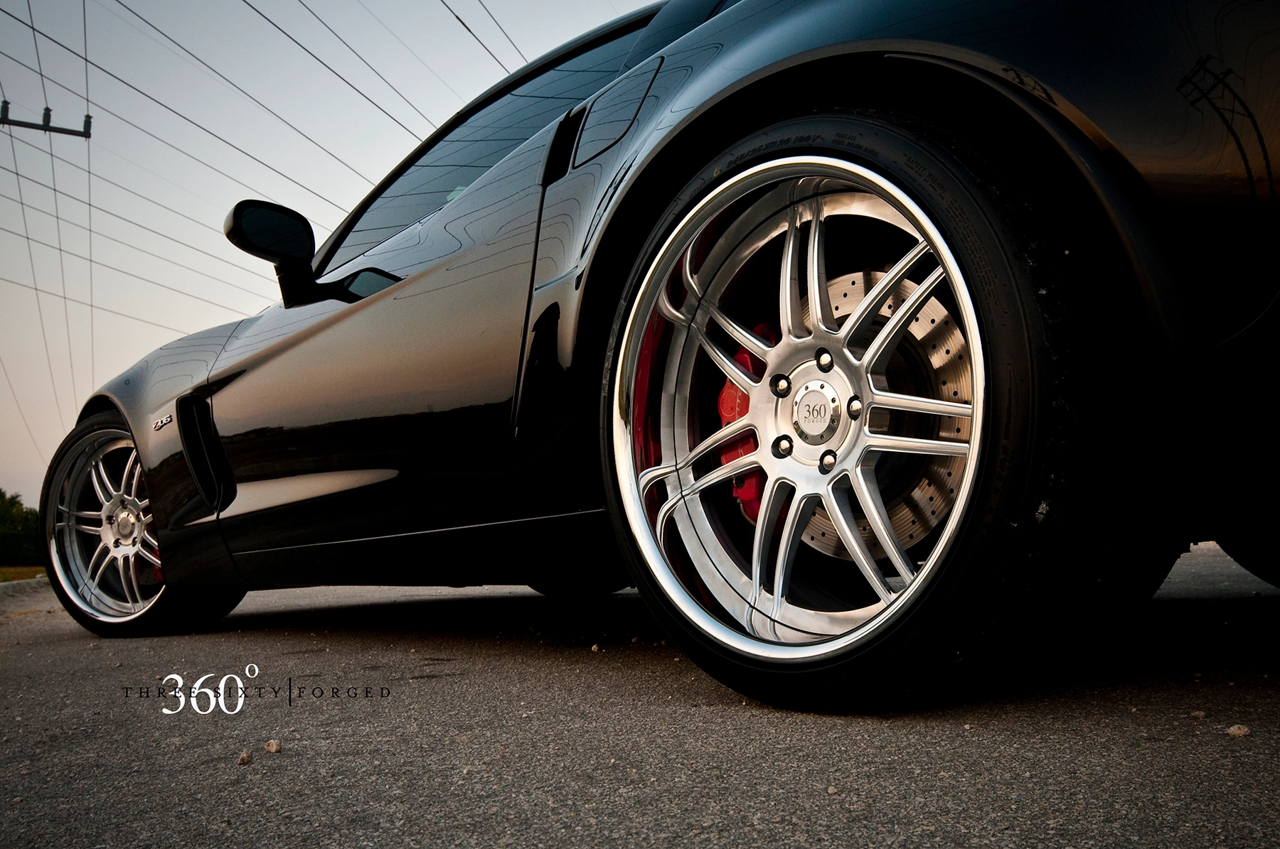 360 Forged Split 7 Competition wheels on Corvette Z06 - front three-quarter view
