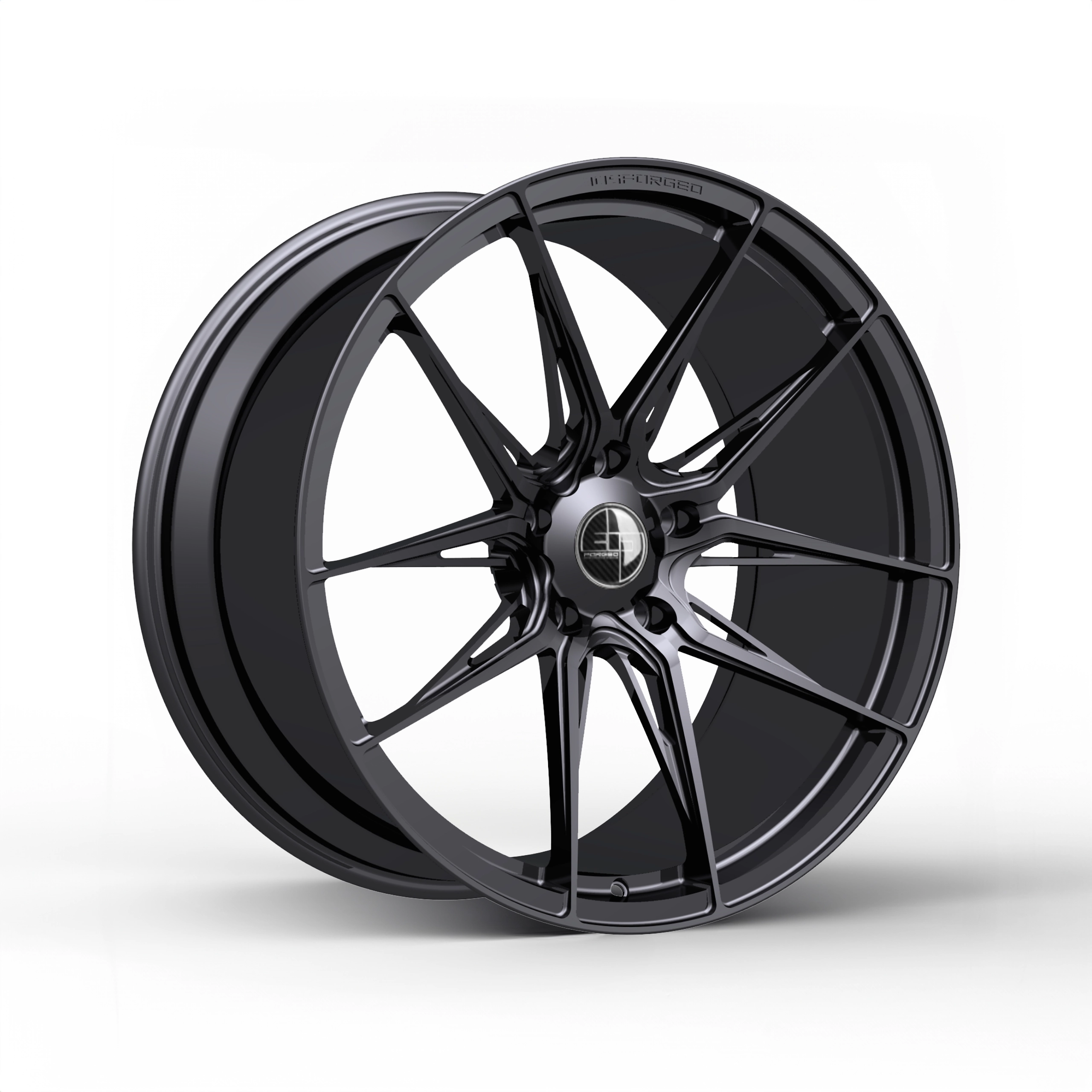 305 Forged FT113 flow-formed monoblock wheel - 3/4 angle render, Midnight Black