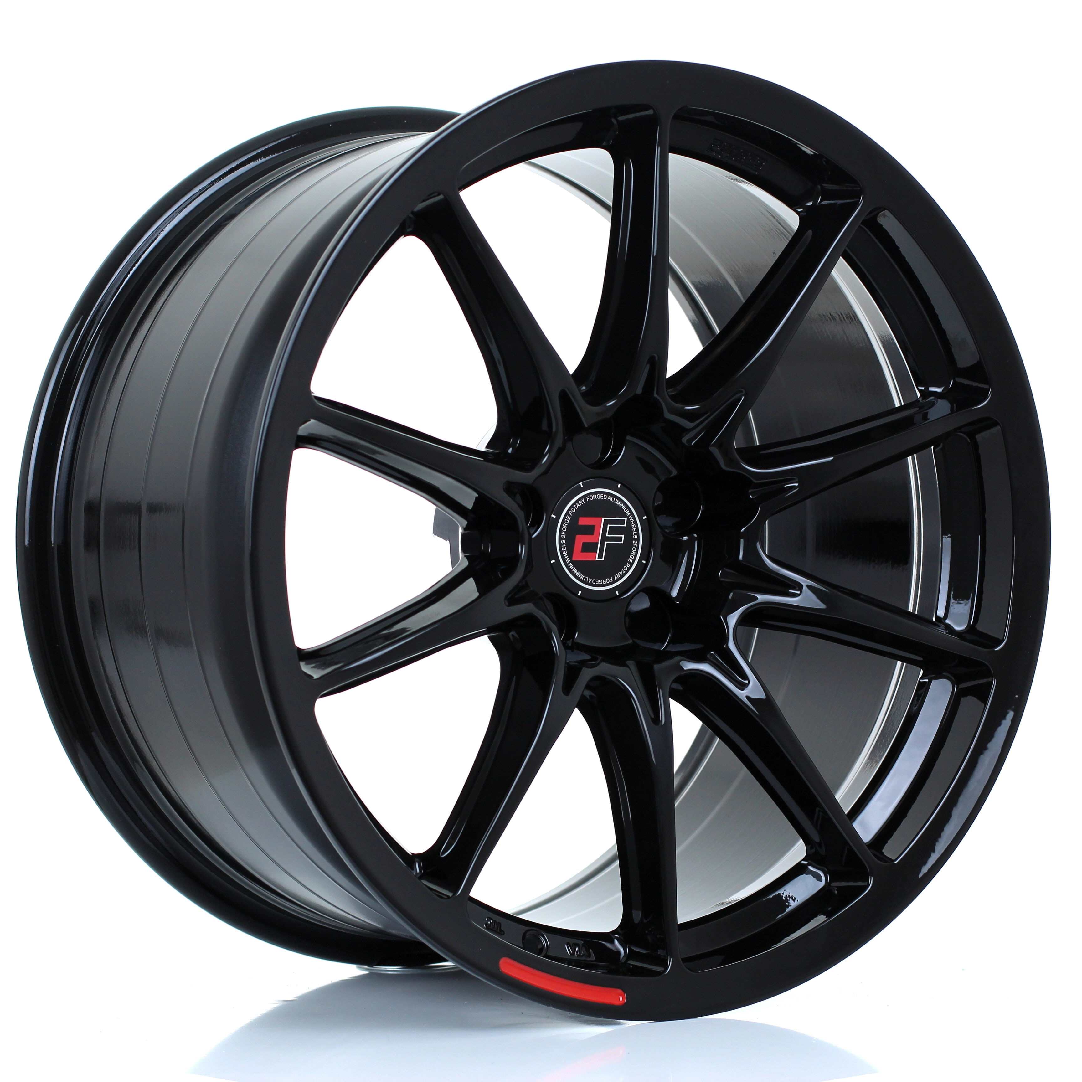 2Forge ZF8 flow-formed wheel - Gloss Black finish, side angle view