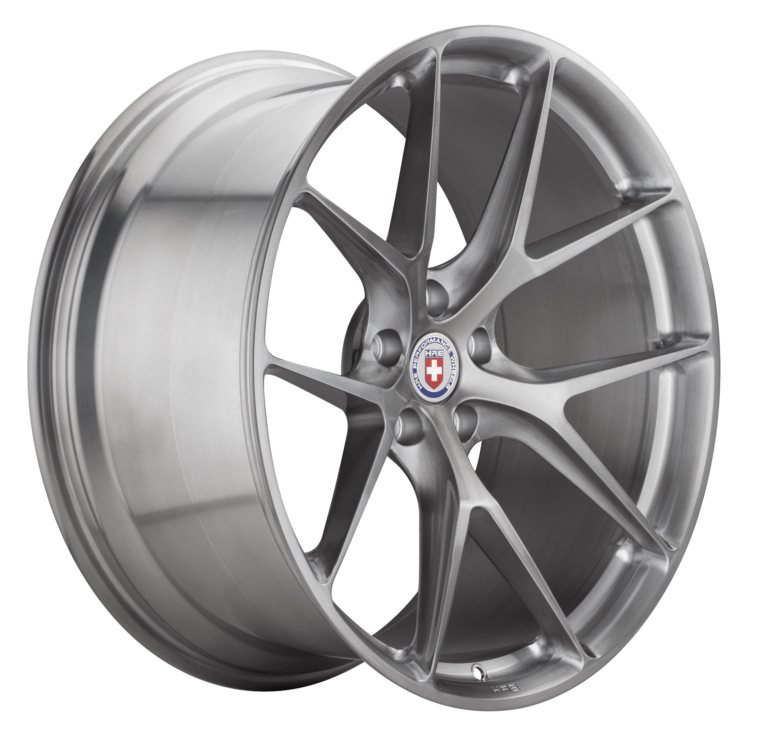 HRE P101 forged monoblock wheel - 3/4 angle render in Brushed Dark Clear
