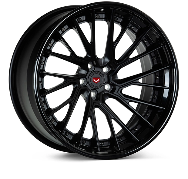 Vossen EVO-6T (3-Piece) three-piece forged wheel in Satin Black Gloss Clear - 3/4 angle render facing right