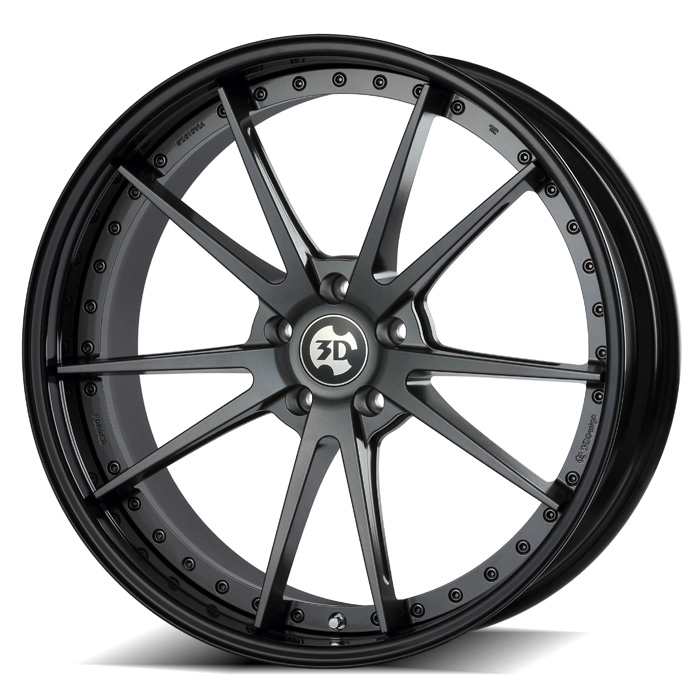 3D Design Type 4 Forged in Gunmetal x Black Anodized Rim - 3/4 render