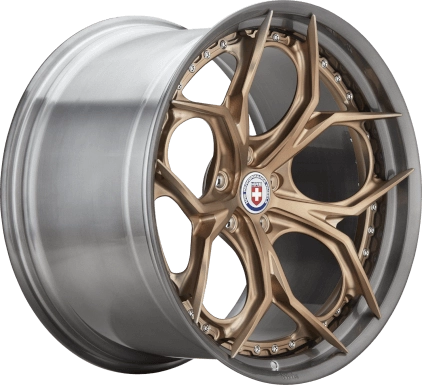 HRE S111SC 2-piece forged SuperConcave wheel in Frozen Polished Champagne and Brushed Dark Clear - 3/4 angle render
