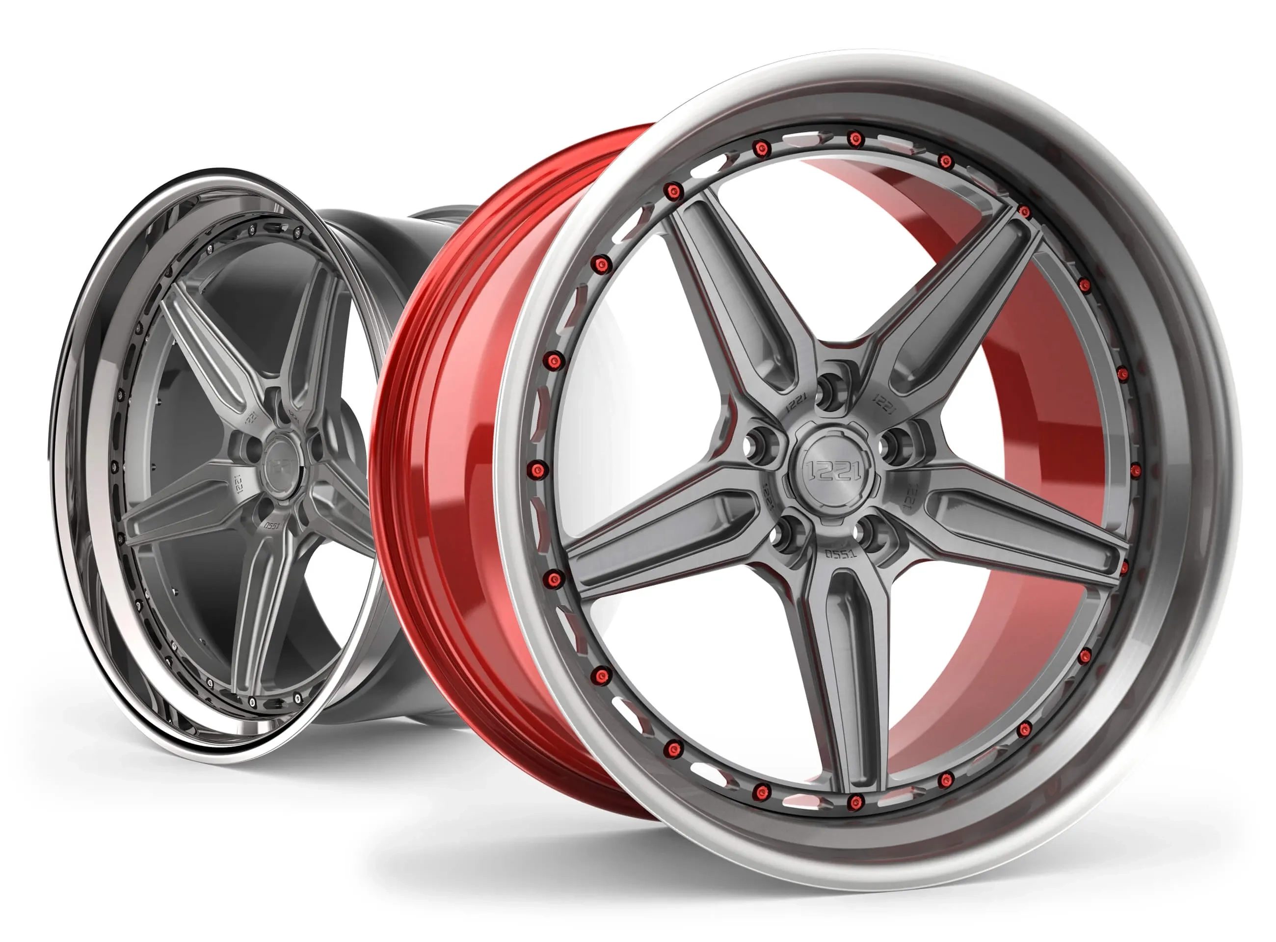 1221 Wheels 0551 AP3X APEX3.0 three-piece forged wheel - 3/4 angle render